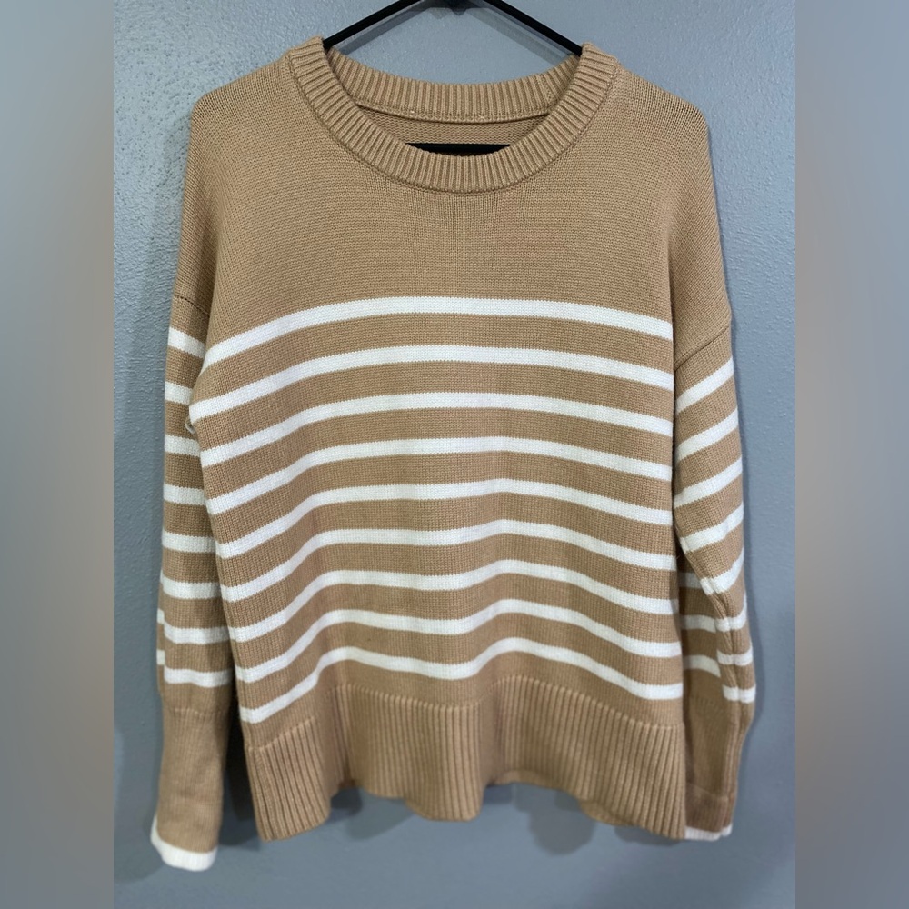 Striped Tan and White Sweater
